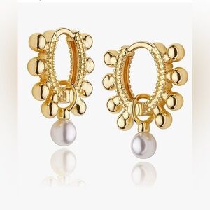 Cute Gold Pearl Drop Huggie Earrings NWT